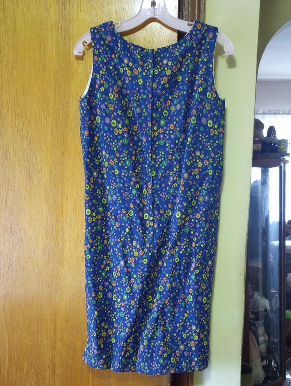 Vintage Sleeveless Floral Cotton Summer Dress. Blue Orange Yellow Green Purple - Picture 3 of 3